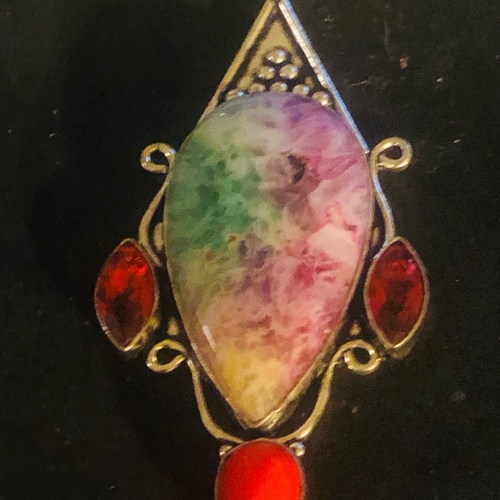 Multicolor Teardrop Pendant with Red Accents